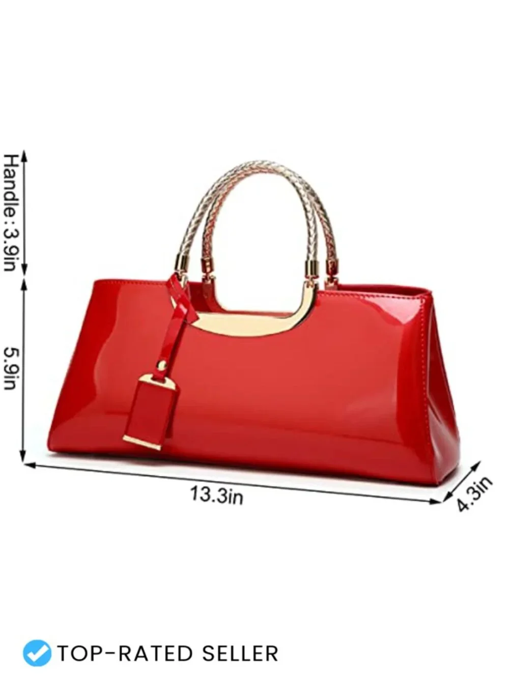 Faux Patent Leather Top-Handle Satchel Tote Structured Shoulder Bag Evening